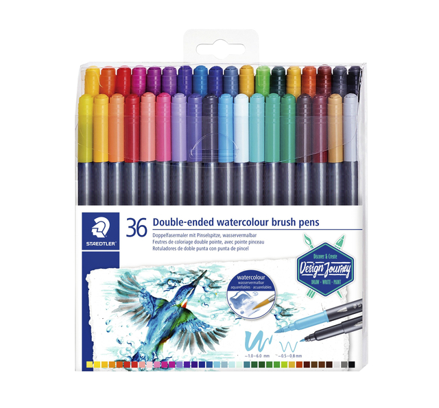 Brushpen Staedtler 3001 Marsgraphic duo 0.5-6mm blister à 36st ass afbeelding