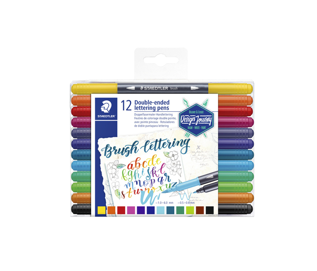 Brushpen Staedtler 3004 lettering duo 0.5-6mm blister à 12st ass afbeelding
