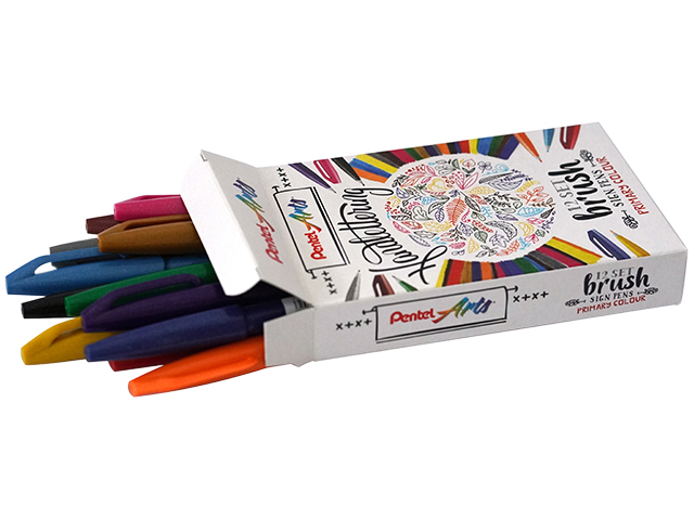 Brushpen Pentel SES15C Sign Artist standaardkleuren assorti doos à 12 stuks afbeelding