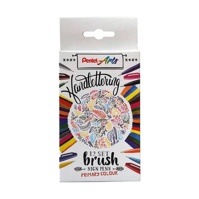 Brushpen Pentel SES15C Sign Artist standaardkleuren assorti doos à 12 stuks