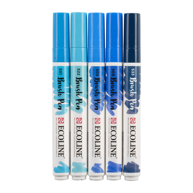 Brushpen Talens Ecoline set à 5 stuks blauw afbeelding