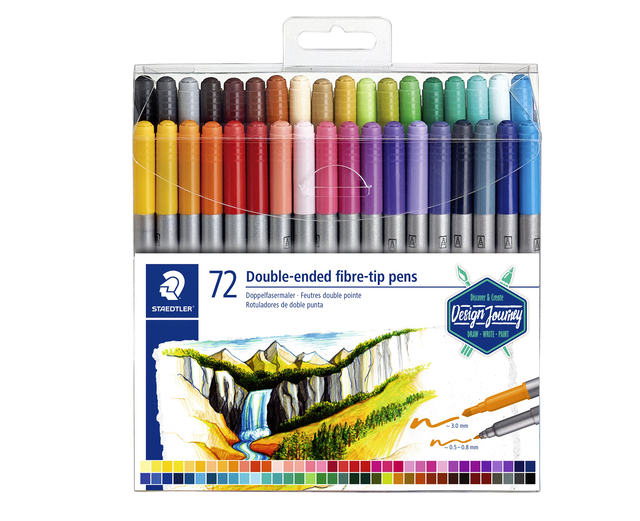Kleurstift Staedtler 3200 dubbele punt fijn en ultrafijn etui à 72 kleuren afbeelding