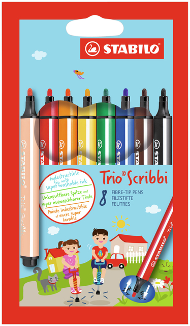 Viltstift STABILO Trio Scribbi 368/8 assorti etui à 8 stuks afbeelding