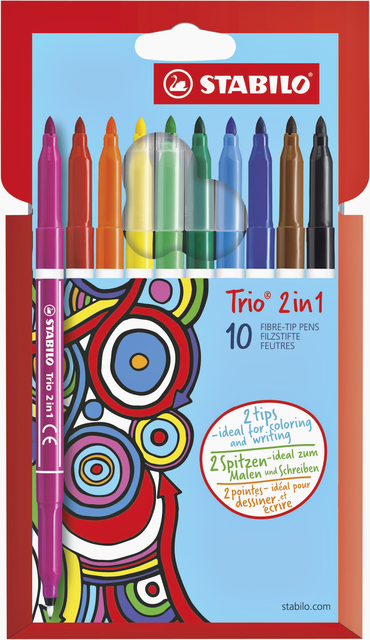 Viltstift STABILO Trio 2 in 1 assorti etui à 10 stuks afbeelding