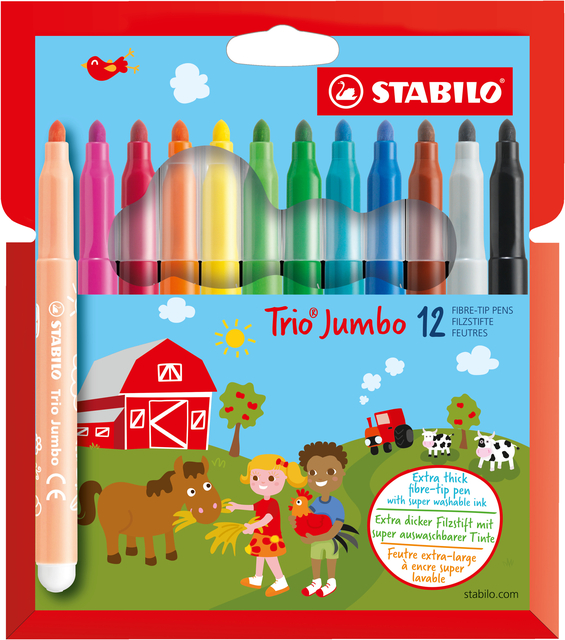 Viltstift STABILO Trio Jumbo 380/12 extra large assorti etui à 12 stuks afbeelding