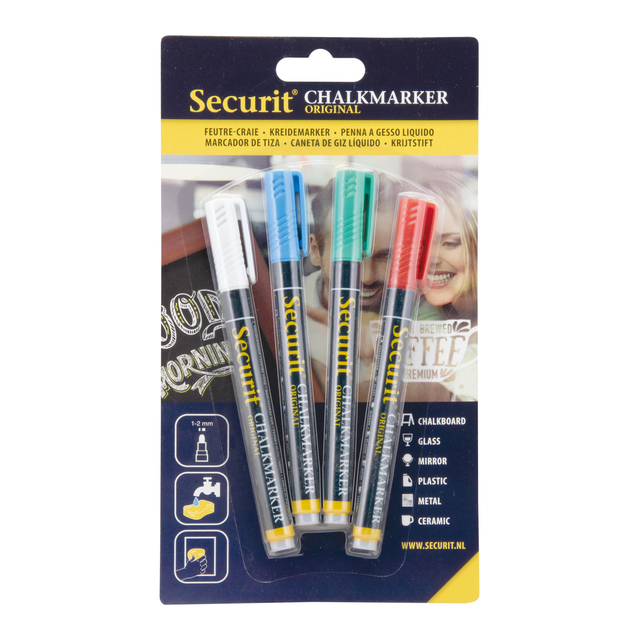 Krijtstift Securit SMA-100 rond ass 1-2mm blister à 4st