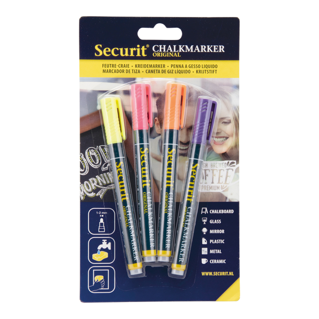 Krijtstift Securit SMA-100 rond ass 1-2mm blister à 4st