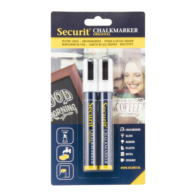 Krijtstift Securit SMA-510 schuin wit 2-6mm blister à 2 stuks