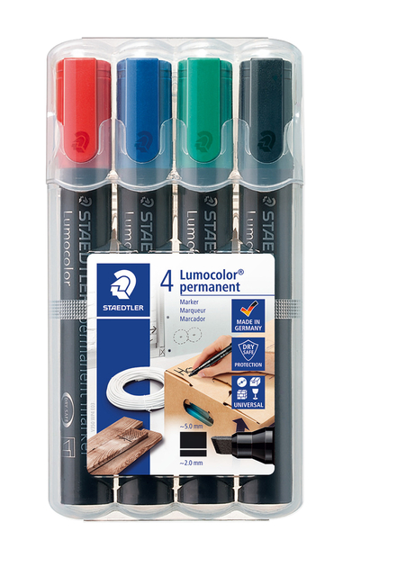 Viltstift Staedtler Lumocolor 350 permanent schuin set à 4 stuks assorti afbeelding