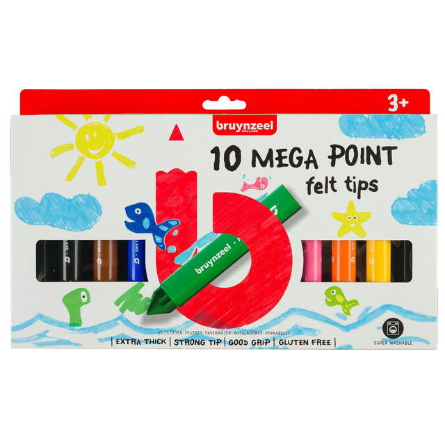 Viltstift Bruynzeel Kids Mega Point set à 10 kleuren afbeelding