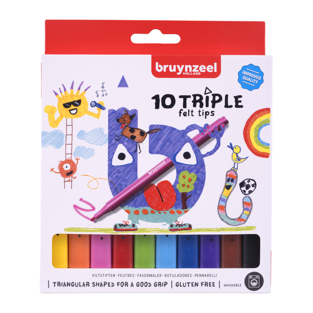 Viltstift Bruynzeel Kids Triple set à 10 kleuren afbeelding
