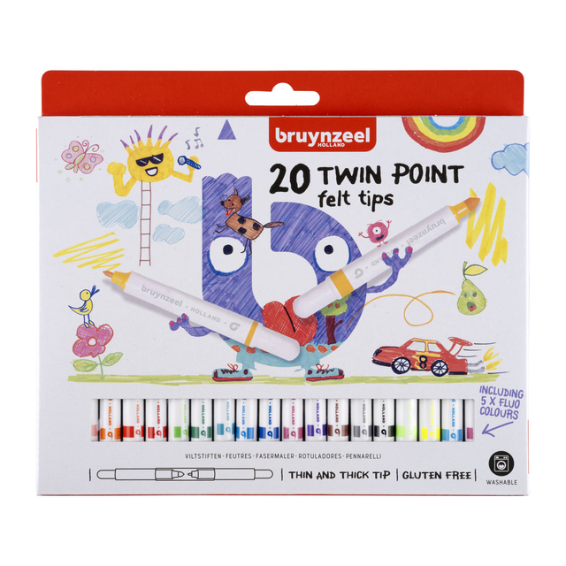 Viltstift Bruynzeel Kids Twin Point set à 20 kleuren afbeelding