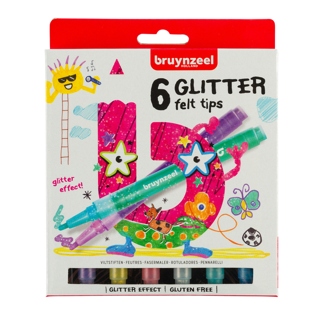 Viltstift Bruynzeel Kids Glitter set à 6 kleuren afbeelding