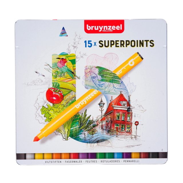 Viltstift Bruynzeel Super Points blik à 15 kleuren afbeelding