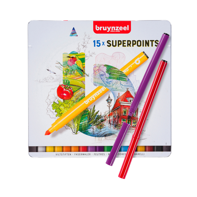 Viltstift Bruynzeel Creatives Superpoints assorti blik à 15 stuks — Foto 2 van 2
