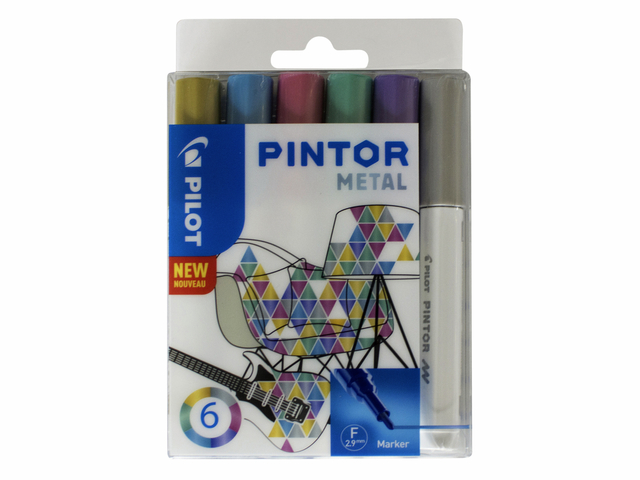 Verfstift Pilot Pintor metallic fijn assorti etui à 6 stuks afbeelding