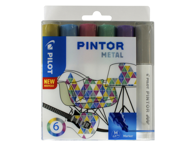 Verfstift Pilot Pintor metallic medium assorti etui à 6 stuks afbeelding