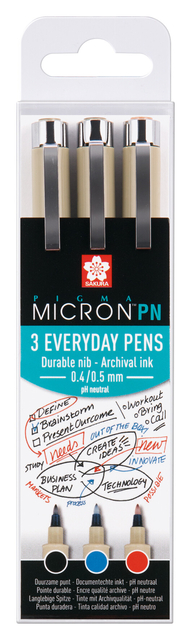 Fineliner Sakura pigma micron 0.4mm blister à 3 stuks assorti afbeelding
