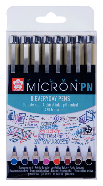 Fineliner Sakura pigma micron 0.4mm blister à 8 stuks assorti afbeelding