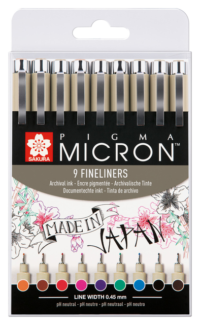 Fineliner Sakura Pigma Micron 05 0.45mm setà 9 kleuren