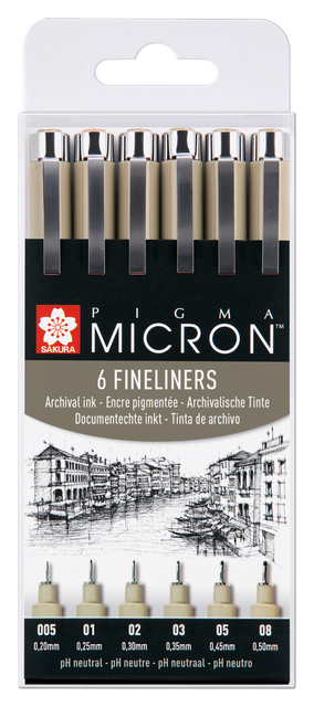Fineliner Sakura pigma micron set 6stuks zwart afbeelding