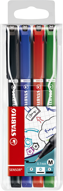Fineliner STABILO Sensor 187/4 medium assorti blister à 4 stuks afbeelding