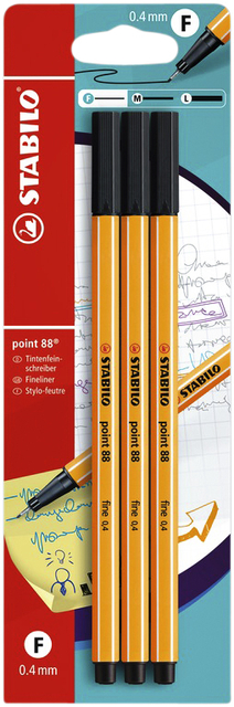 Fineliner STABILO point 88 fijn zwart blister à 3 stuks afbeelding