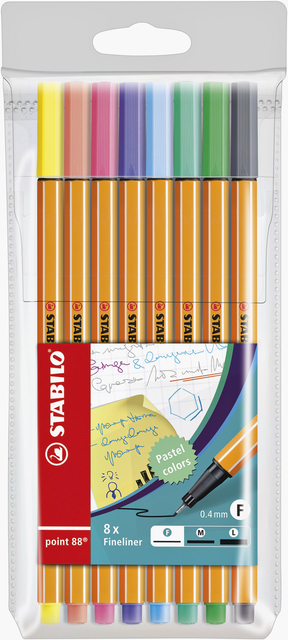 Fineliner STABILO point 88/8 fijn pastel assorti etui à 8 stuks afbeelding