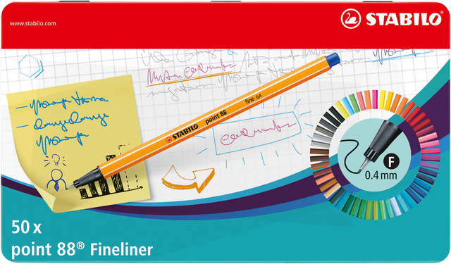 Fineliner STABILO point 88/50 fijn assorti blik à 50 stuks afbeelding