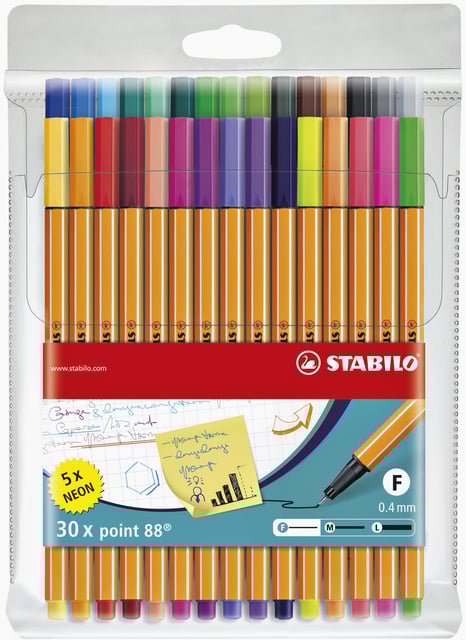 Fineliner STABILO point 88/30 fijn assorti etui à 30 stuks afbeelding