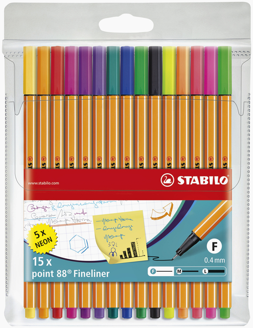 Fineliner STABILO point 88/15 fijn assorti etui à 15 stuks afbeelding