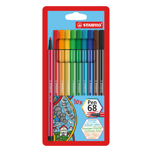 Viltstift STABILO Pen 68/10 medium assorti etui à 10 stuks afbeelding