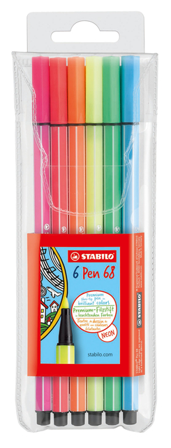 Viltstift STABILO Pen 68 medium fluor assorti etui à 6 stuks afbeelding