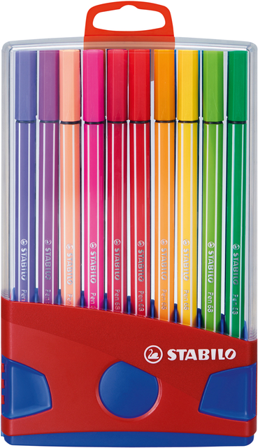 Viltstift STABILO Pen 68/20 ColorParade in rood/blauw etui medium assorti etui à 20 stuks afbeelding