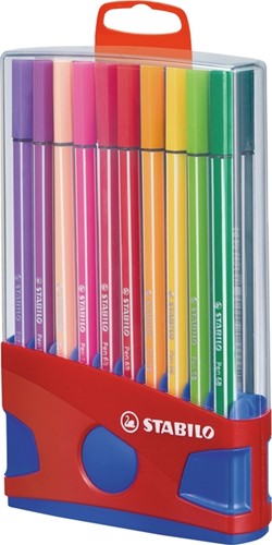 Viltstift  STABILO Pen 68/20 ColorParade in rood/blauw etui medium assorti etui  à 20 stuks