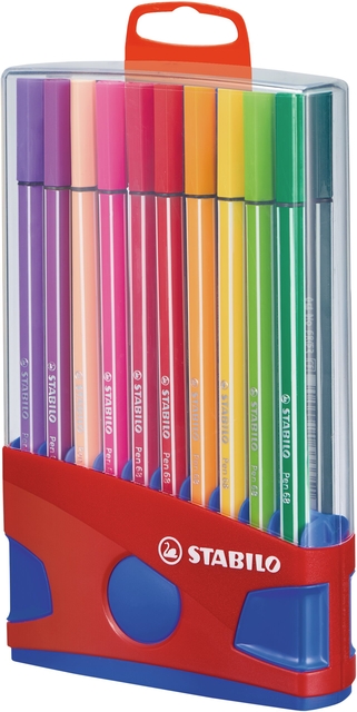 Viltstift STABILO Pen 68/20 ColorParade in rood/blauw etui medium assorti etui à 20 stuks