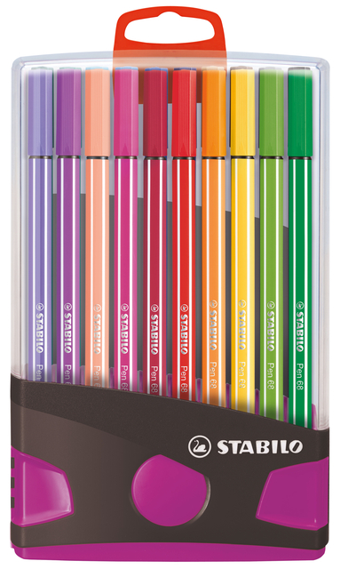 Viltstift STABILO Pen 68/20 ColorParade in antraciet/roze etui medium assorti etui à 20 stuks afbeelding