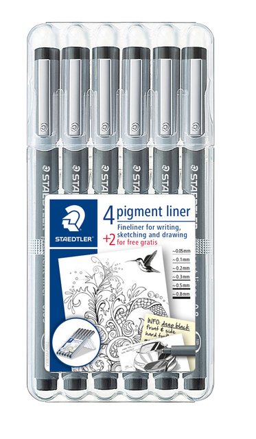 Fineliner Staedtler Pigment 308 zwart set 4+2 gratis afbeelding