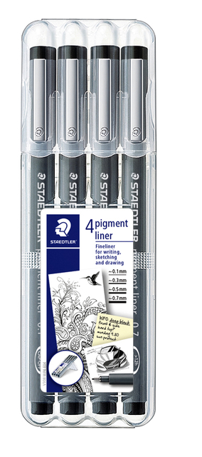Fineliner Staedtler Pigment 308 zwart set 4 stuks afbeelding