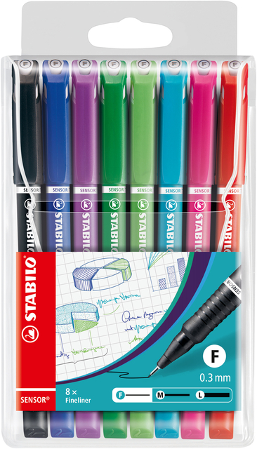 Fineliner STABILO Sensor 189/8 fijn assorti etui à 8 stuks afbeelding