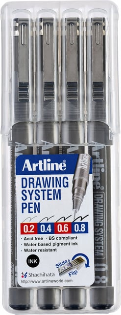 Fineliner Artline technisch etui met 0.2-0.4-0.6-0.8mm zwart afbeelding