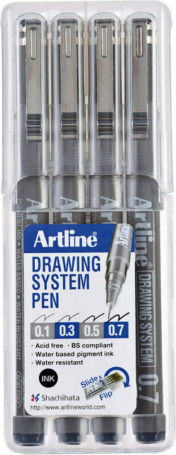 Fineliner Artline technisch etui met 0.1-0.3-0.5-0.7mm zwart afbeelding