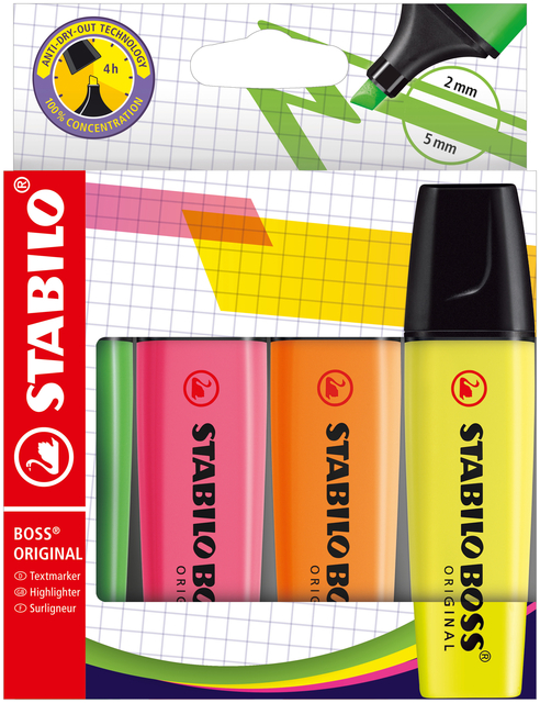 Markeerstift STABILO BOSS Original 70/4 assorti etui à 4 stuks afbeelding