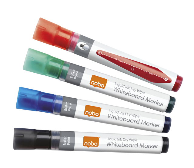 Whiteboardmarker Nobo Liquid ink rond assorti 3mm 4st afbeelding