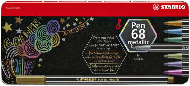 Viltstift STABILO Pen 68/8 medium metallic assorti blik à 8 stuks afbeelding