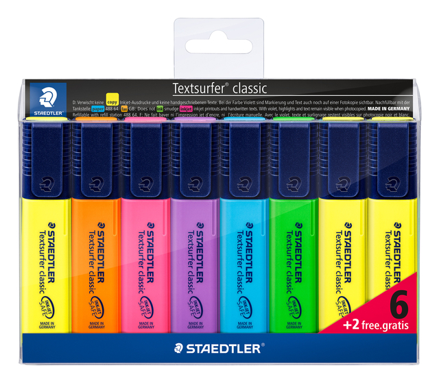 Markeerstift Staedtler 364 Textsurfer set à 6 stuks assorti + 2 geel gratis afbeelding