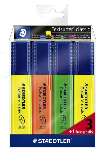 Markeerstift Staedtler 364 Textsurfer set à 3 stuks assorti + 1 geel gratis afbeelding