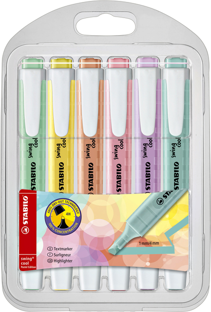 Markeerstift STABILO Swing cool 275/6 pastel assorti etui à 6 stuks afbeelding