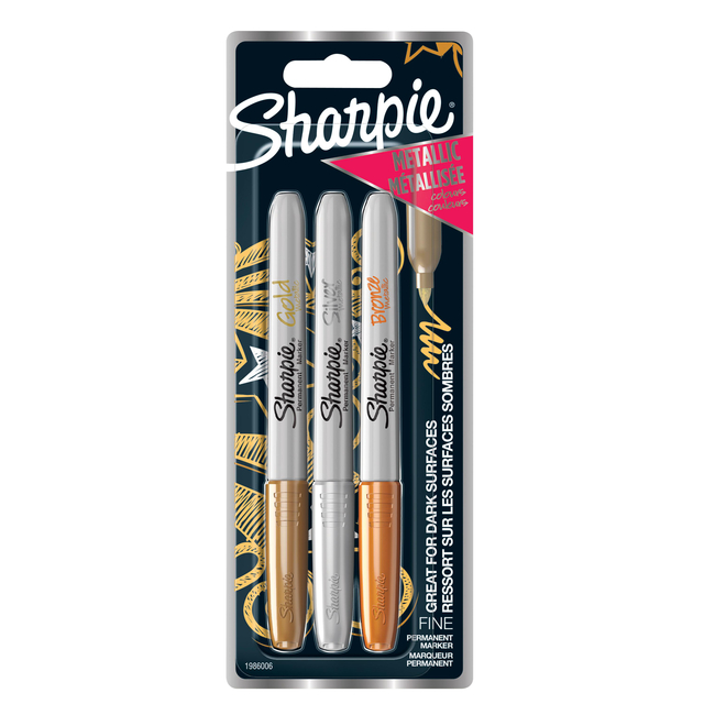 Viltstift Sharpie rond fijn metallic assorti blister à 3 stuks afbeelding