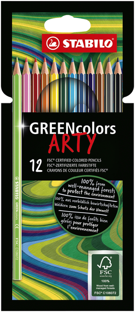 Kleurpotloden STABILO 6019 GREENcolors Arty assorti etui à 12 stuks afbeelding